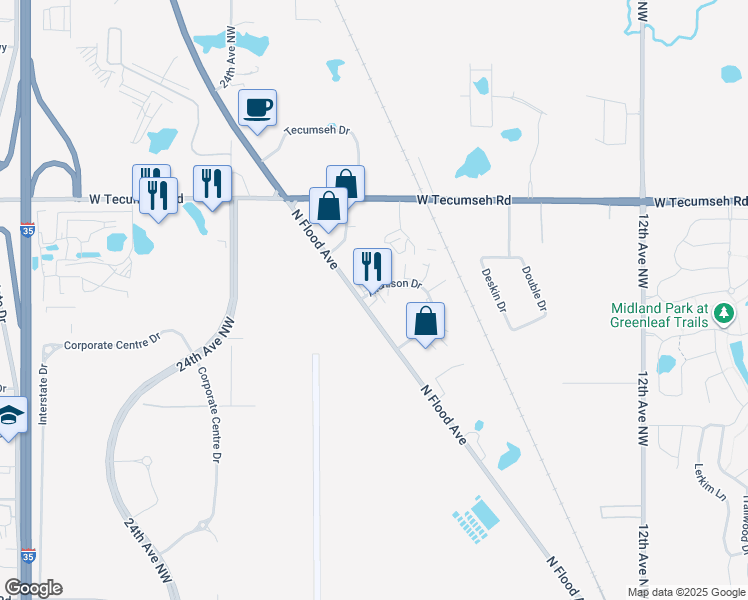map of restaurants, bars, coffee shops, grocery stores, and more near 1920 Atchison Drive in Norman