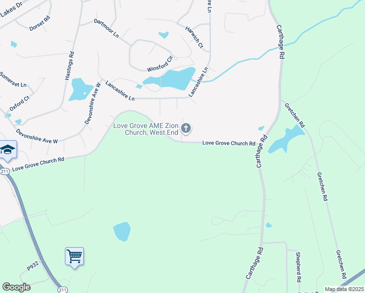 map of restaurants, bars, coffee shops, grocery stores, and more near 303 Love Grove Church Road in Moore County