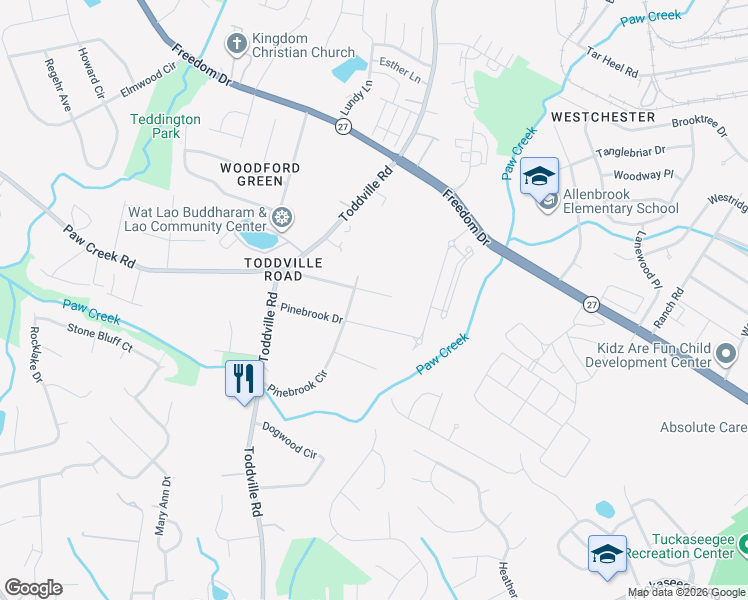 map of restaurants, bars, coffee shops, grocery stores, and more near 5227 Lewhaven Drive in Charlotte