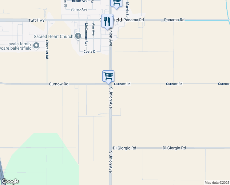 map of restaurants, bars, coffee shops, grocery stores, and more near 10600 South Union Avenue in Bakersfield