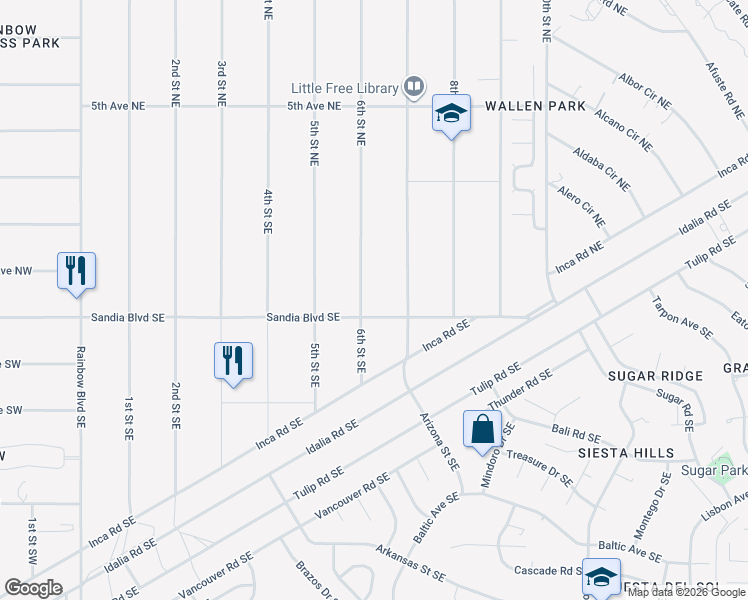map of restaurants, bars, coffee shops, grocery stores, and more near 6410 Oersted Road Northeast in Rio Rancho