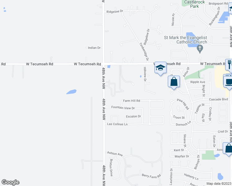 map of restaurants, bars, coffee shops, grocery stores, and more near 3305 Enclave Lane in Norman