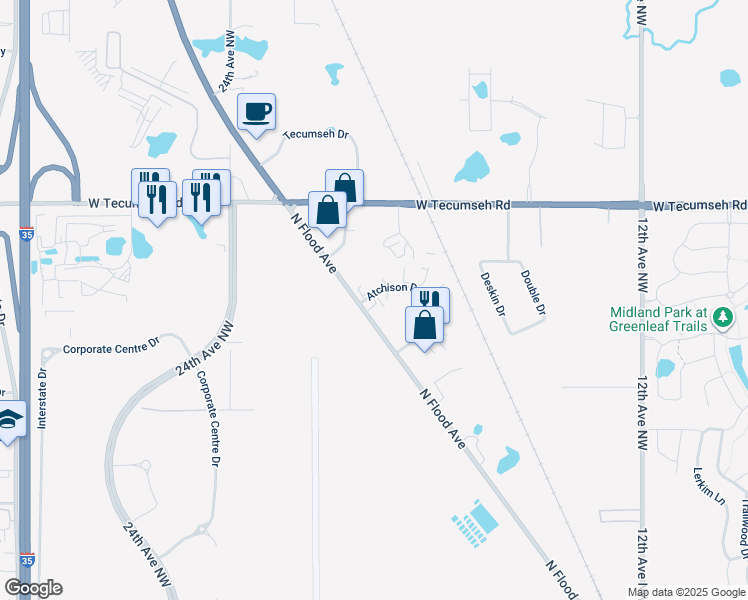 map of restaurants, bars, coffee shops, grocery stores, and more near in Norman
