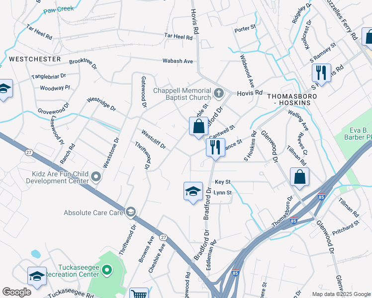 map of restaurants, bars, coffee shops, grocery stores, and more near 1037 Marble Street in Charlotte