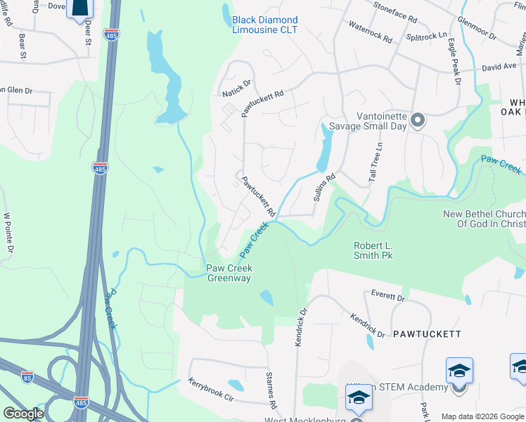 map of restaurants, bars, coffee shops, grocery stores, and more near 7932 Pawtuckett Road in Charlotte