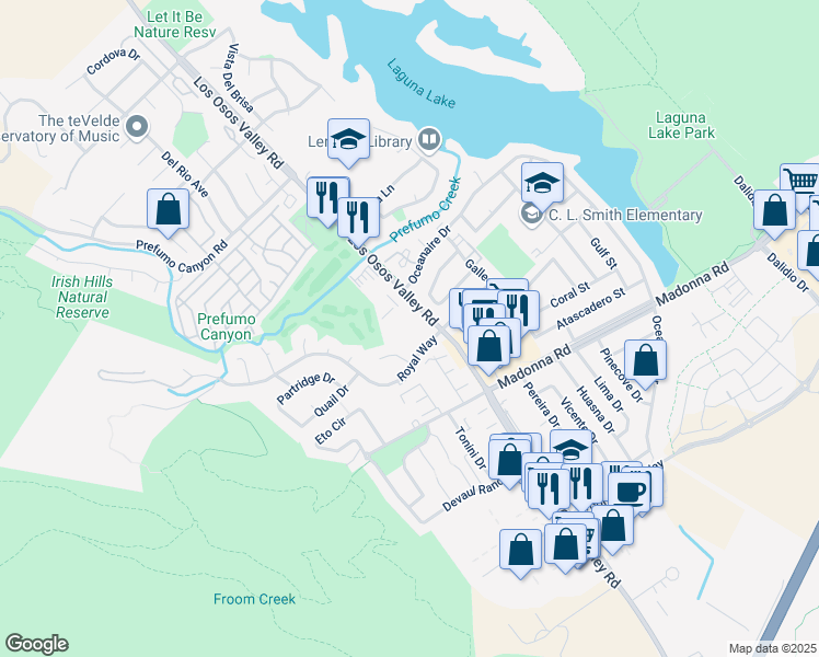 map of restaurants, bars, coffee shops, grocery stores, and more near 11341 Los Osos Valley Road in San Luis Obispo