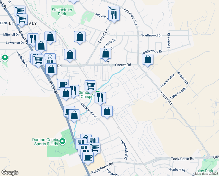 map of restaurants, bars, coffee shops, grocery stores, and more near 3500 Bullock Lane in San Luis Obispo