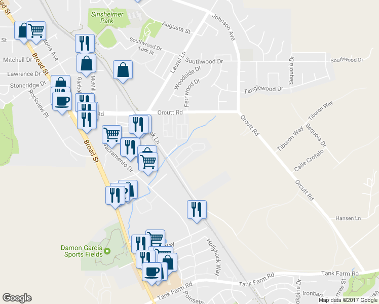 map of restaurants, bars, coffee shops, grocery stores, and more near 3500 Bullock Lane in San Luis Obispo