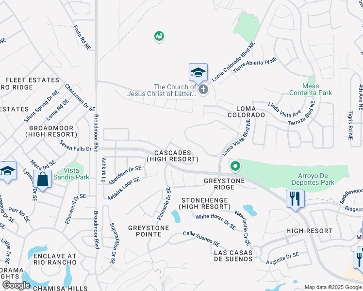 map of restaurants, bars, coffee shops, grocery stores, and more near 3209 Chandra Lane Southeast in Rio Rancho