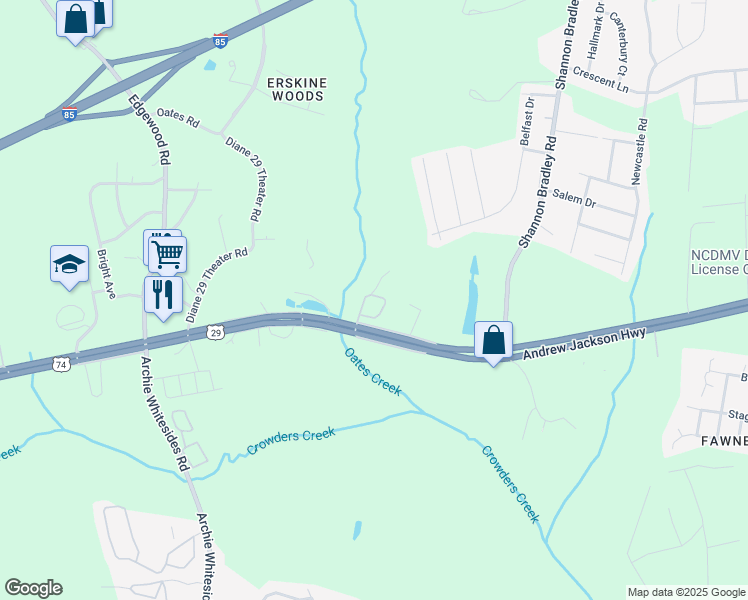 map of restaurants, bars, coffee shops, grocery stores, and more near 129 Sante Circle in Gastonia