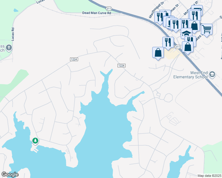 map of restaurants, bars, coffee shops, grocery stores, and more near 139 Owens Circle in Seven Lakes