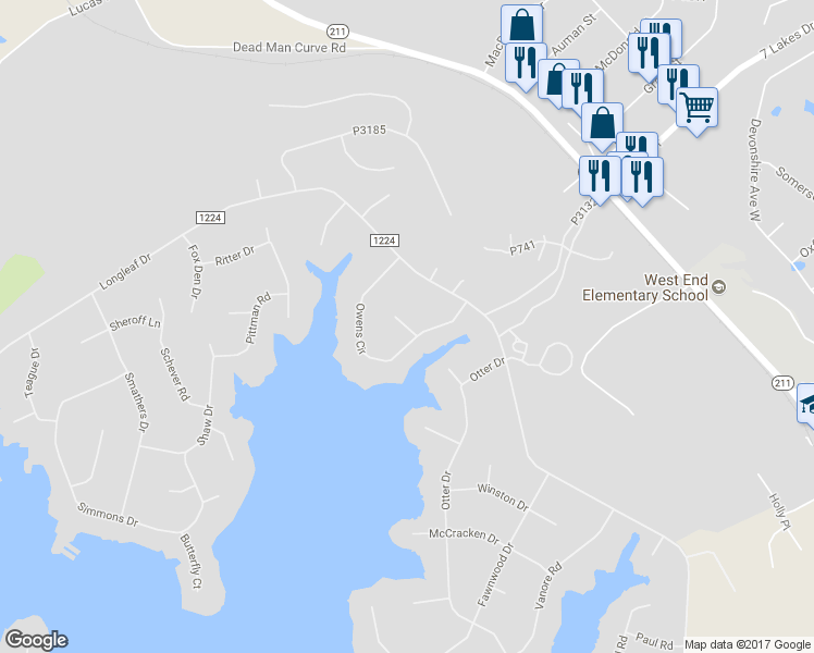 map of restaurants, bars, coffee shops, grocery stores, and more near 102 Parker Court in West End