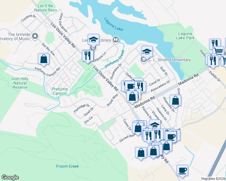 map of restaurants, bars, coffee shops, grocery stores, and more near 11351 Los Osos Valley Road in San Luis Obispo