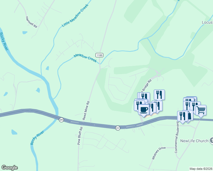 map of restaurants, bars, coffee shops, grocery stores, and more near 6959 Collinwood Lane in Locust
