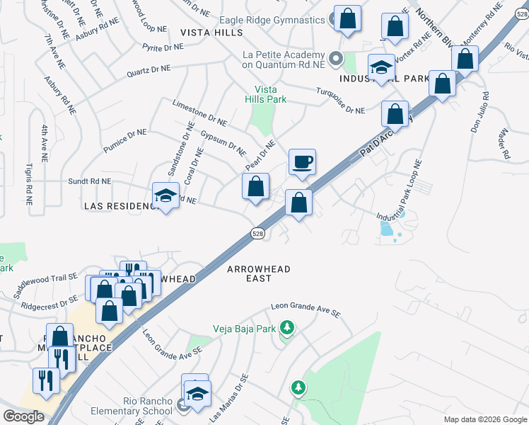 map of restaurants, bars, coffee shops, grocery stores, and more near 103 Rio Rancho Drive Northeast in Rio Rancho