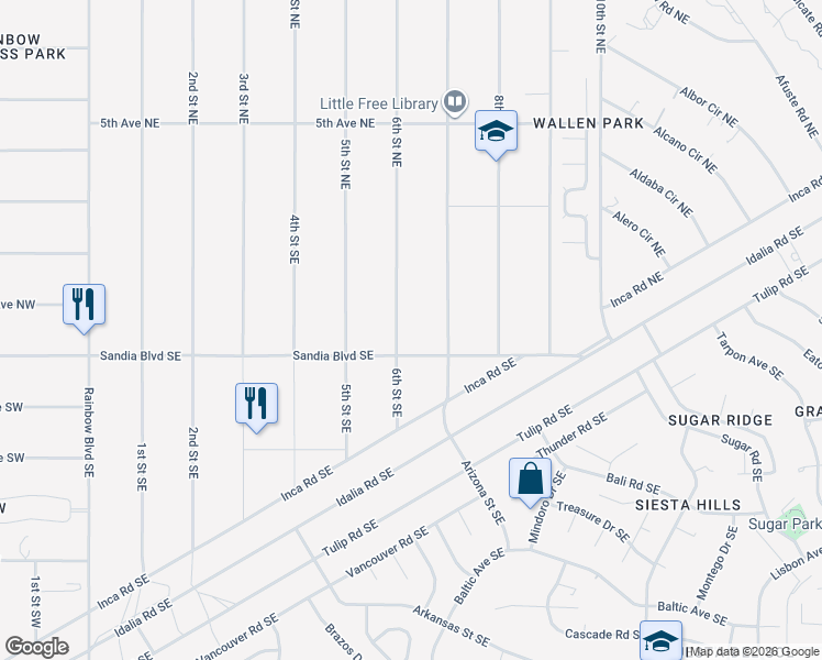 map of restaurants, bars, coffee shops, grocery stores, and more near 6410 Oersted Road Northeast in Rio Rancho