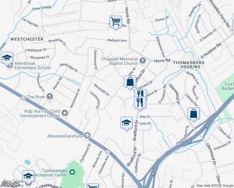 map of restaurants, bars, coffee shops, grocery stores, and more near 1037 Marble Street in Charlotte