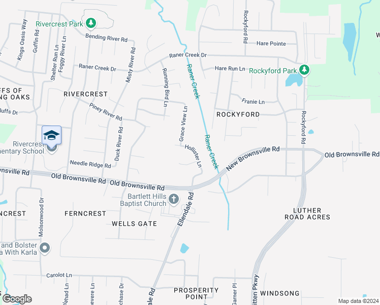map of restaurants, bars, coffee shops, grocery stores, and more near 6611 Hollister Lane in Bartlett