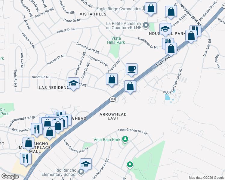 map of restaurants, bars, coffee shops, grocery stores, and more near 103 Rio Rancho Drive Northeast in Rio Rancho