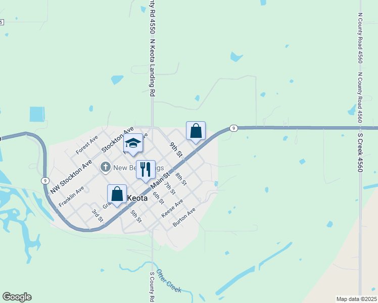 map of restaurants, bars, coffee shops, grocery stores, and more near 506 Main Street in Keota