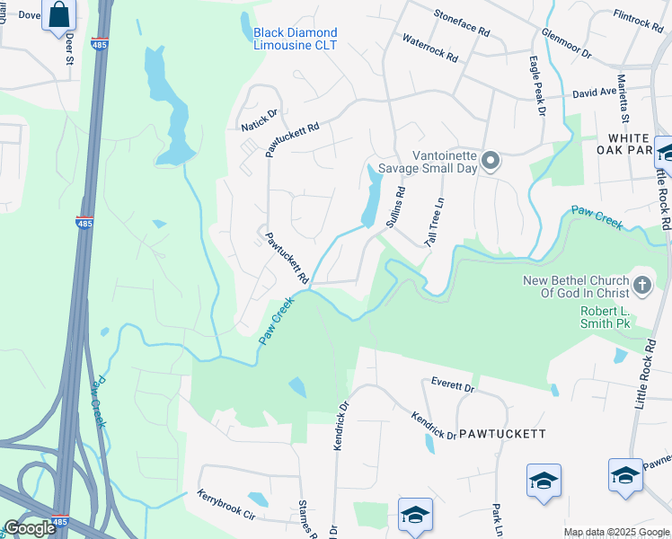 map of restaurants, bars, coffee shops, grocery stores, and more near 5915 Sullins Road in Charlotte