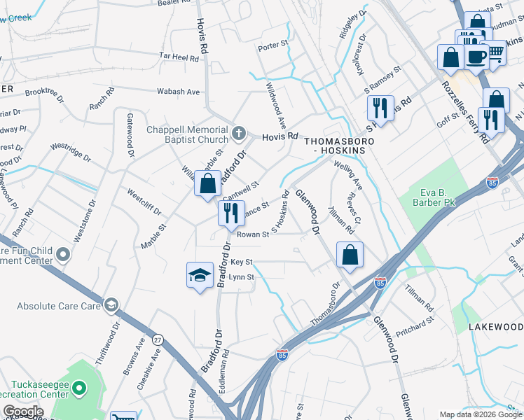 map of restaurants, bars, coffee shops, grocery stores, and more near 835 Reliance Street in Charlotte