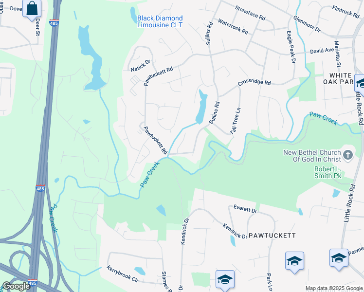 map of restaurants, bars, coffee shops, grocery stores, and more near 5915 Sullins Road in Charlotte