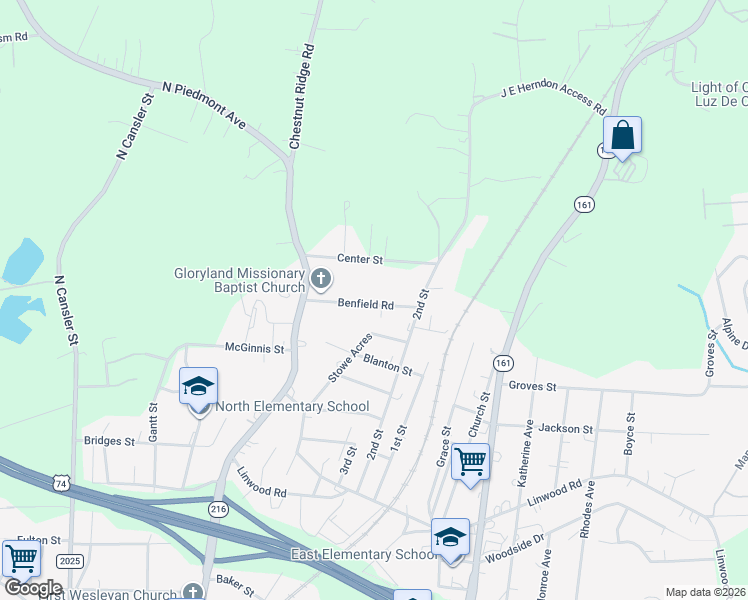 map of restaurants, bars, coffee shops, grocery stores, and more near 201-299 Benfield Road in Kings Mountain