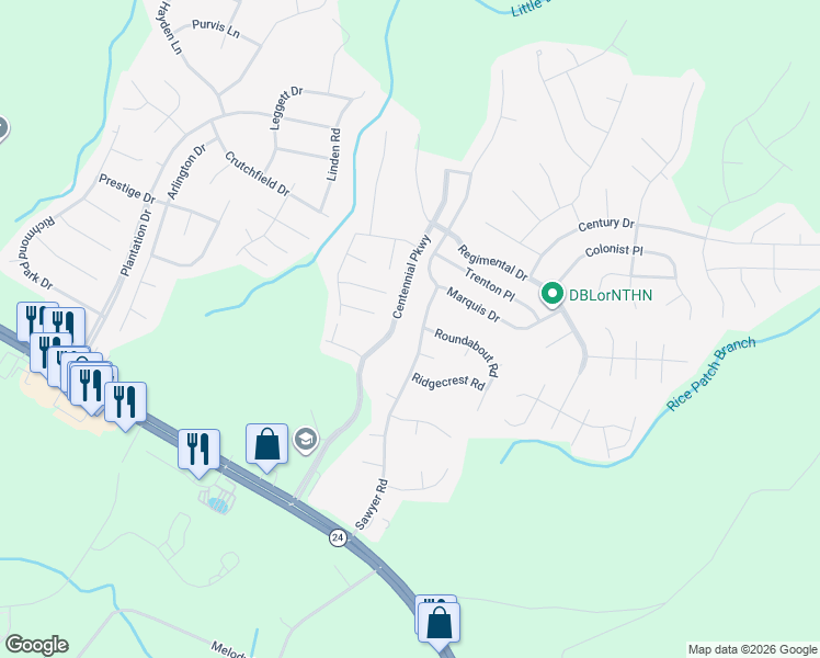 map of restaurants, bars, coffee shops, grocery stores, and more near 495 Sawyer Road in Cameron