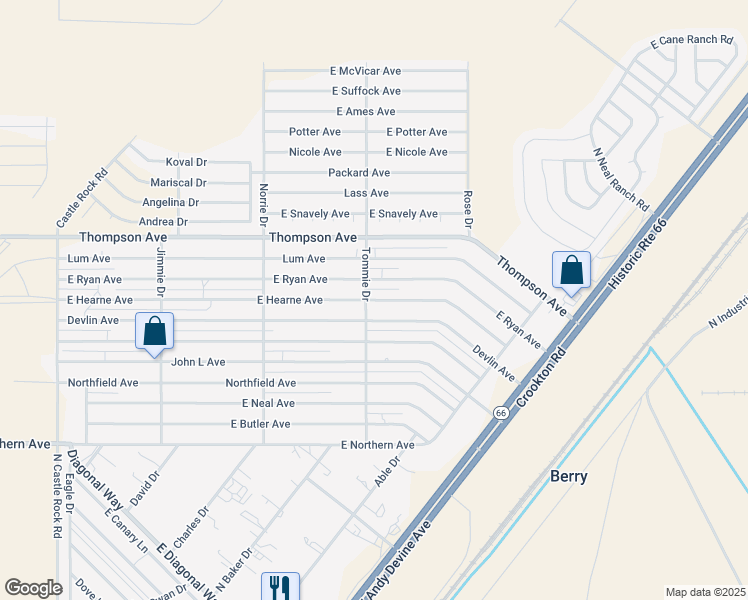 map of restaurants, bars, coffee shops, grocery stores, and more near 3875 Johnson Avenue in Kingman