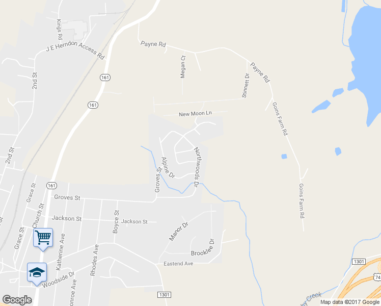 map of restaurants, bars, coffee shops, grocery stores, and more near 2103 Loblolly Lane in Kings Mountain