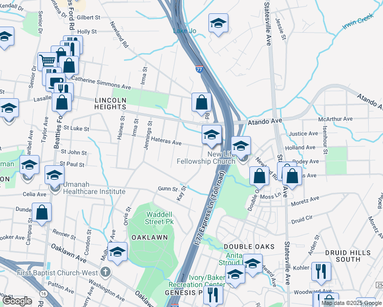 map of restaurants, bars, coffee shops, grocery stores, and more near 1854 Brownstone Street in Charlotte