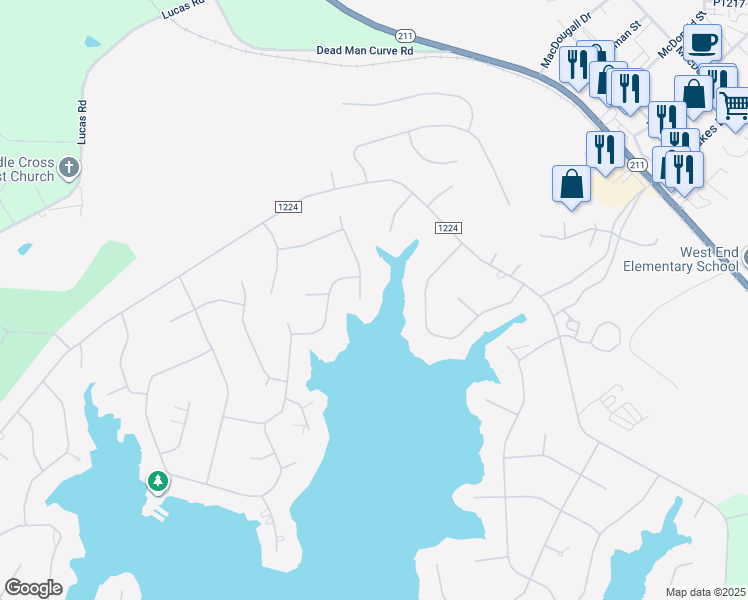 map of restaurants, bars, coffee shops, grocery stores, and more near 127 Phillips Drive in West End