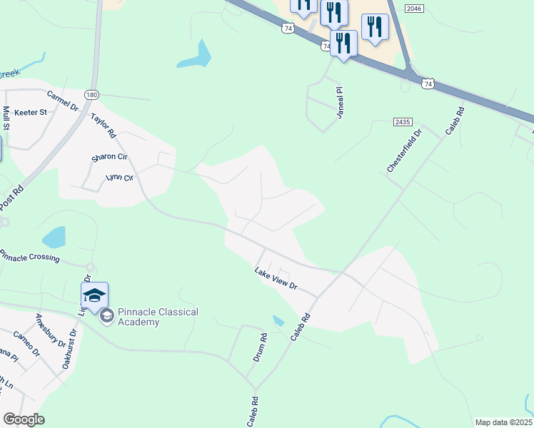 map of restaurants, bars, coffee shops, grocery stores, and more near 108 Apple Hill Drive in Shelby
