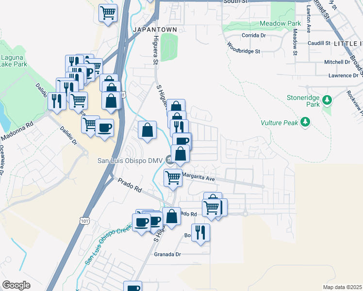 map of restaurants, bars, coffee shops, grocery stores, and more near 3057 South Higuera Street in San Luis Obispo