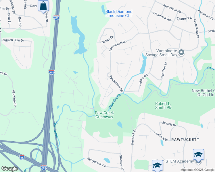 map of restaurants, bars, coffee shops, grocery stores, and more near 6024 Paw Village Road in Charlotte