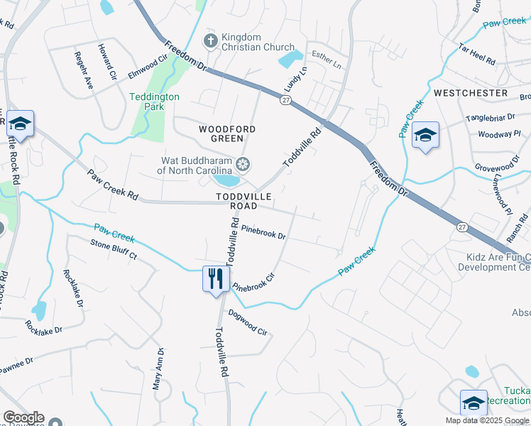 map of restaurants, bars, coffee shops, grocery stores, and more near 5401 Lewhaven Drive in Charlotte