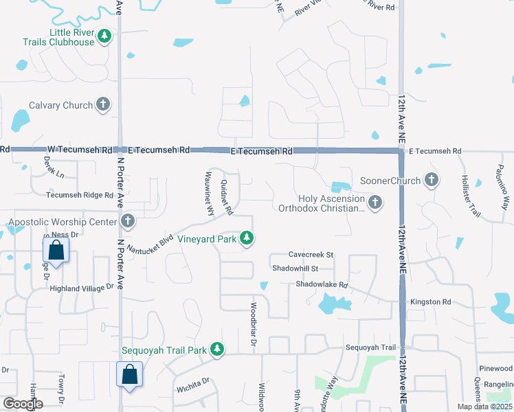 map of restaurants, bars, coffee shops, grocery stores, and more near 612 Chilmark Dr in Norman