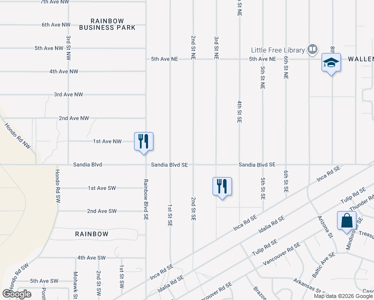 map of restaurants, bars, coffee shops, grocery stores, and more near 20 2nd Street Northeast in Rio Rancho