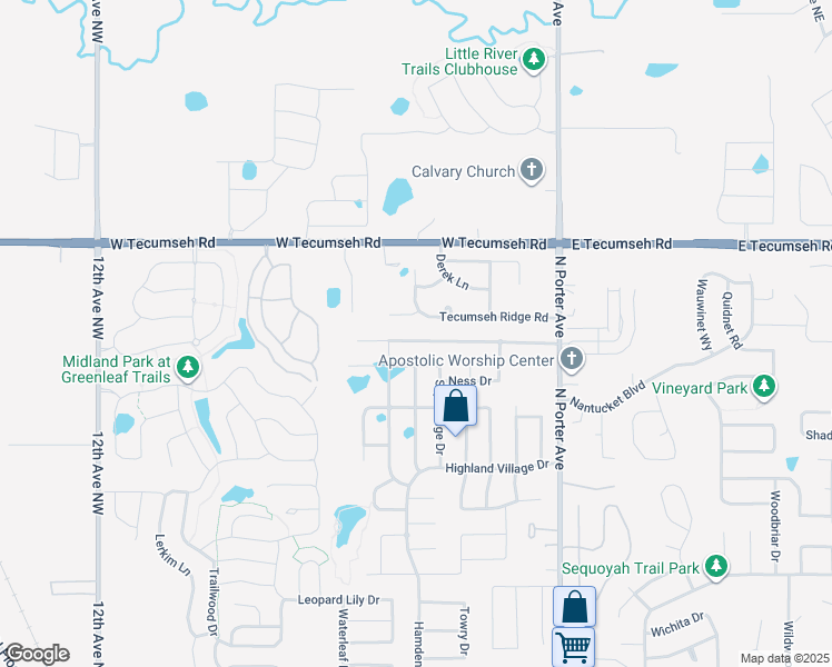 map of restaurants, bars, coffee shops, grocery stores, and more near 341 Tecumseh Meadows Court in Norman