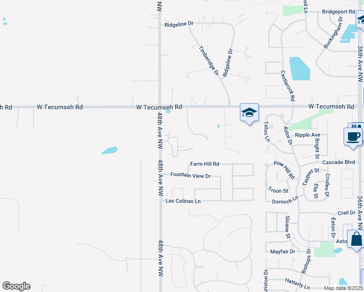 map of restaurants, bars, coffee shops, grocery stores, and more near 3337 Enclave Lane in Norman