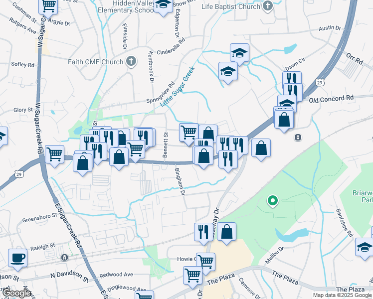 map of restaurants, bars, coffee shops, grocery stores, and more near 5025 U.S. 29 in Charlotte