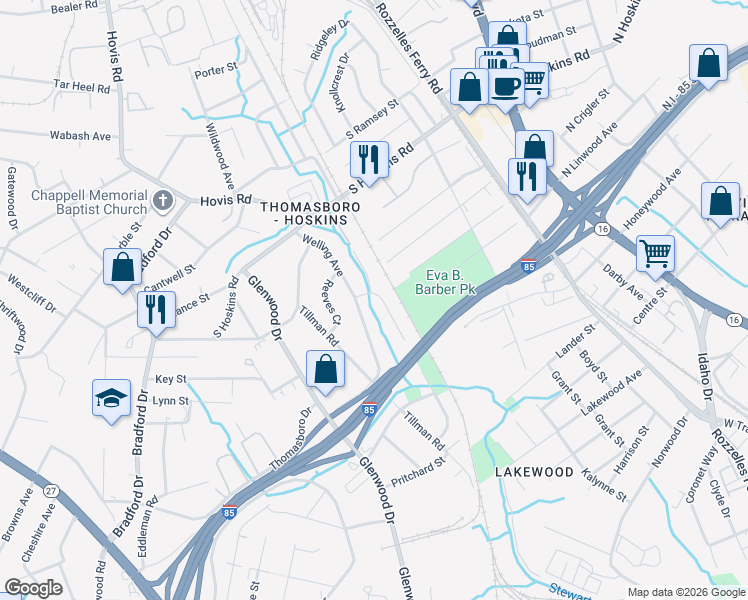 map of restaurants, bars, coffee shops, grocery stores, and more near 4157 Blenhein Rd in Charlotte