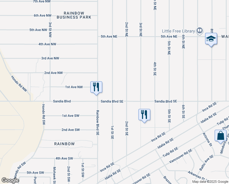 map of restaurants, bars, coffee shops, grocery stores, and more near 20 2nd Street Northeast in Rio Rancho