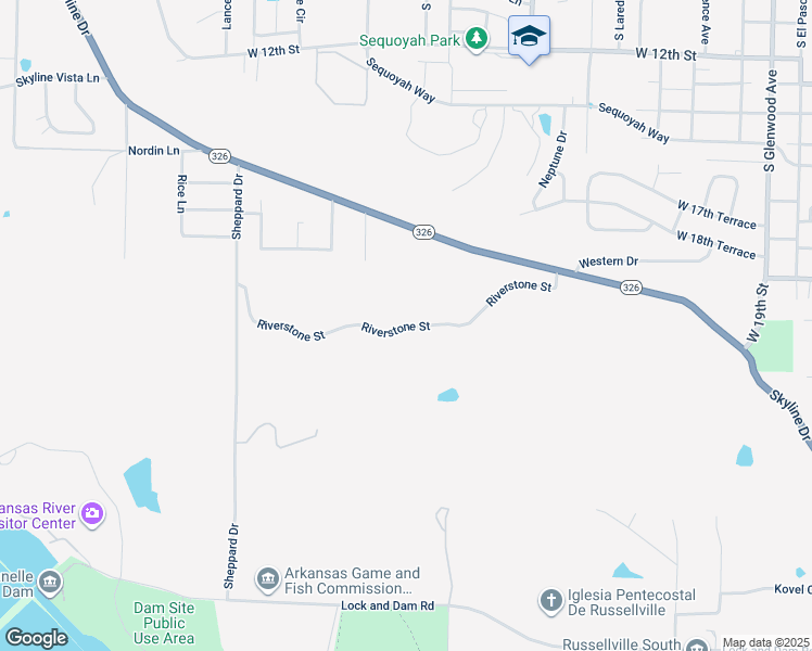 map of restaurants, bars, coffee shops, grocery stores, and more near Riverstone Street in Russellville