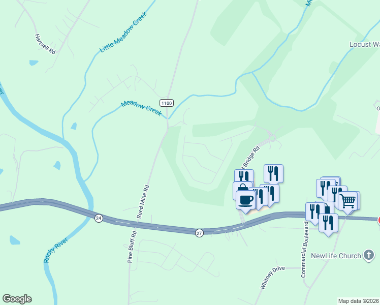 map of restaurants, bars, coffee shops, grocery stores, and more near 6959 Collinwood Lane in Locust