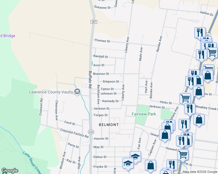 map of restaurants, bars, coffee shops, grocery stores, and more near 316 Tipton Street in Lawrenceburg