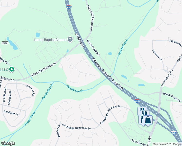 map of restaurants, bars, coffee shops, grocery stores, and more near 8540 Brookstead Drive in Charlotte