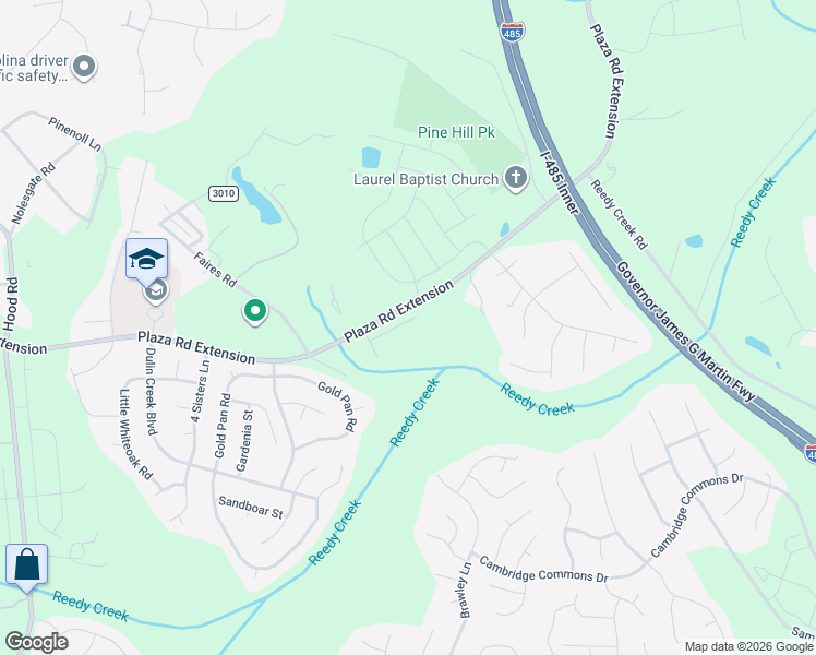 map of restaurants, bars, coffee shops, grocery stores, and more near 11400 Plaza Road Extension in Charlotte
