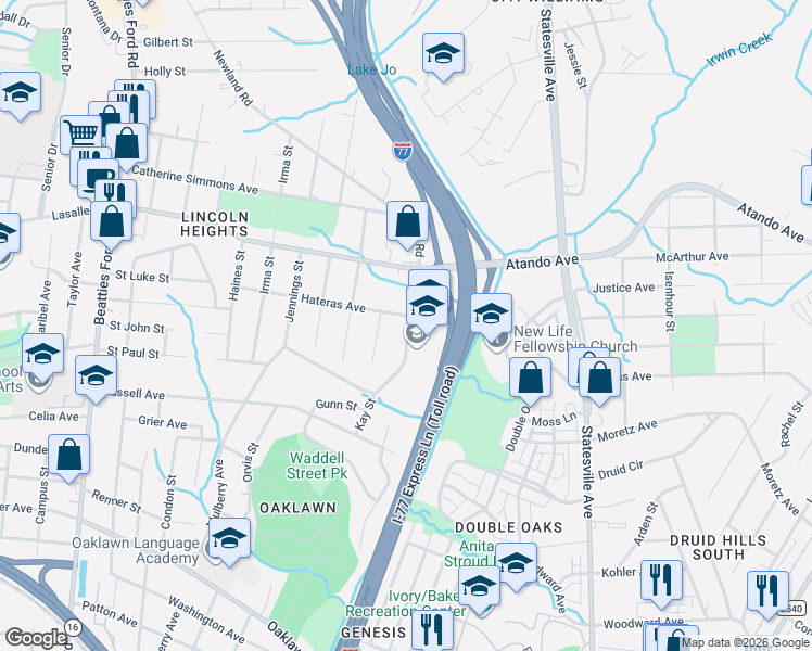 map of restaurants, bars, coffee shops, grocery stores, and more near 1900 Newcastle Street in Charlotte